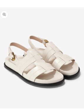 NEW Cole Haan Marlee Fisherman Gold Tone Leather Ivory Sandals Sz 11 B US Women